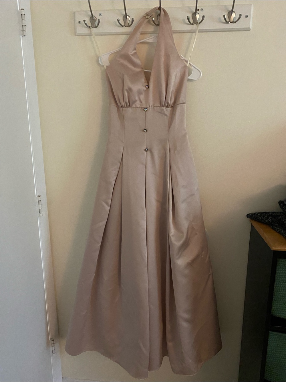 Vintage Gunne Sax Blush Satin Halter Formal Gown